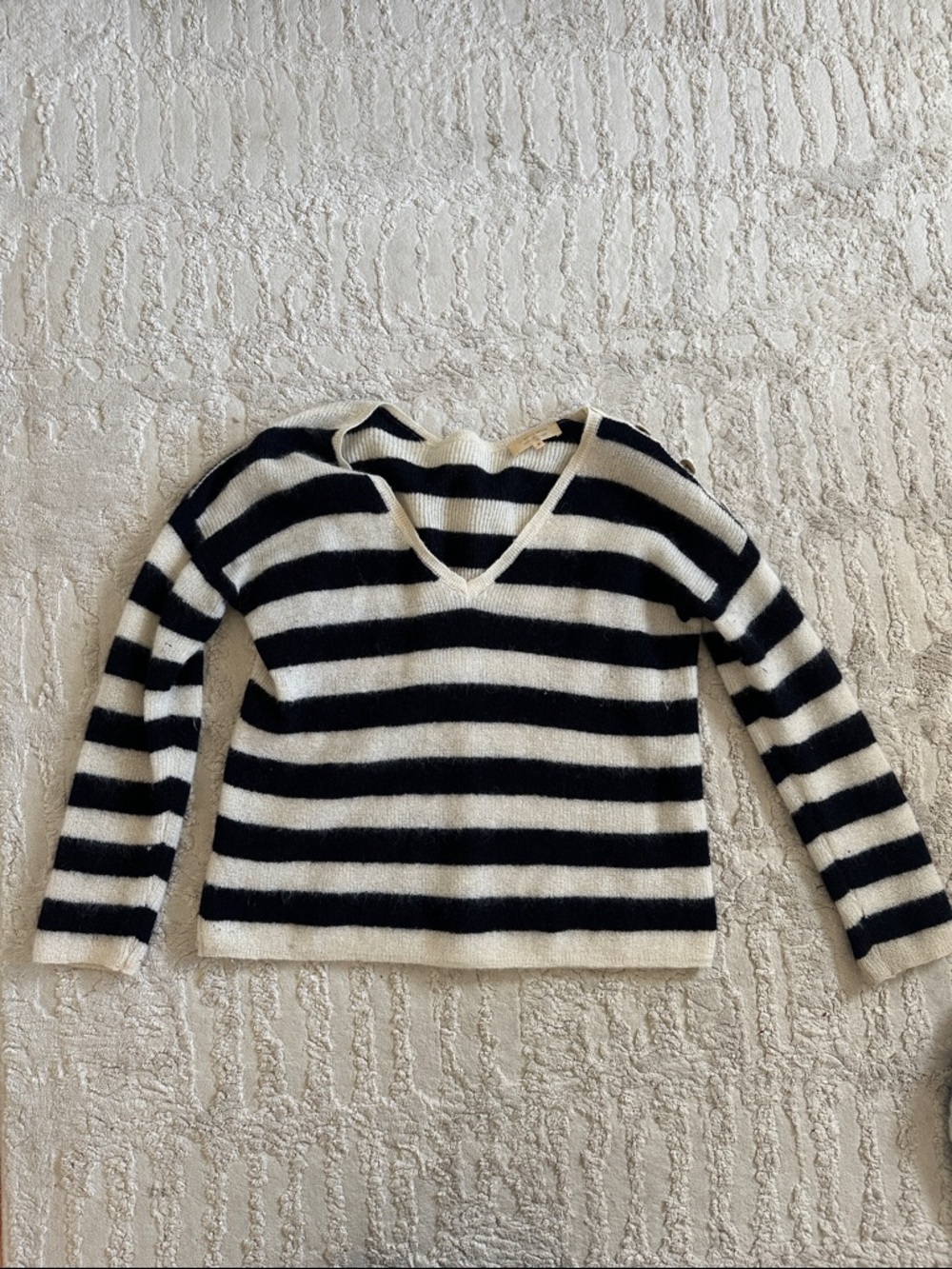 Sezane Striped V-Neck Sweater in Black & White